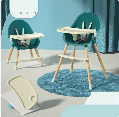 Popular baby dining chair (upgraded height-adjustable vintage green [white dinner plate])