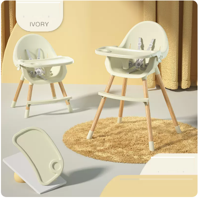 Popular baby dining chair (upgraded height-adjustable ivory white [double-layered dinner plate])