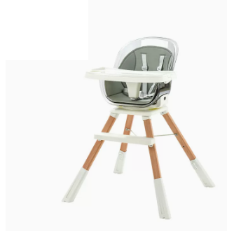 Popular baby dining chair ([Beech wood model] gentleman gray powder + PU leather cover, 360° rotatable, liftable and adjustable)