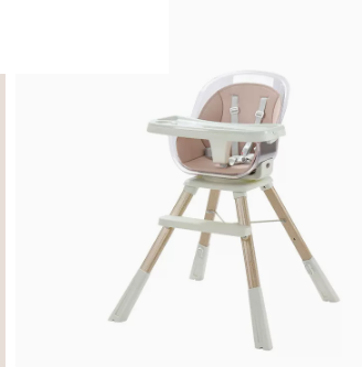 Popular baby dining chair ([wood grain steel pipe] girly pink + PU leather cover, 360° rotatable, liftable and adjustable)
