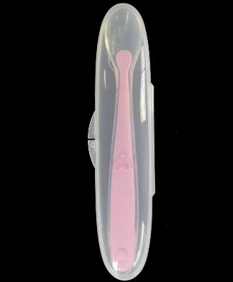爆款新生嬰兒矽膠軟勺(粉色)(尺寸:15.8*2.4*1.9CM)