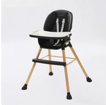Popular baby dining chair ([imported beech] obsidian black luxury PU style white dinner plate)