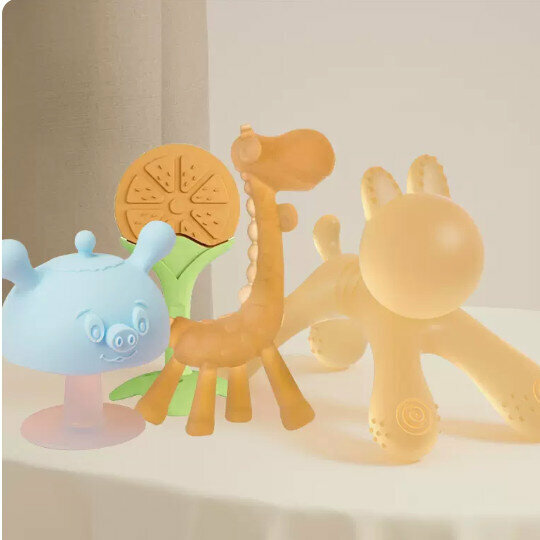爆款嬰兒磨牙膠/磨牙棒【小兔+納米銀小鹿+小豬+柳丁 +收納盒防掉鏈】