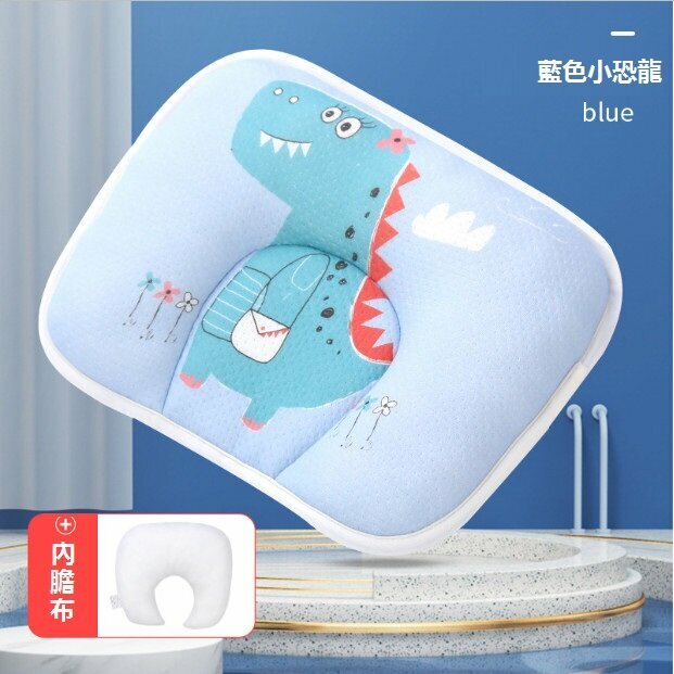 Popular baby pillow, anti-bias baby shaped pillow, cotton cartoon cartoon breathable newborn pillow (blue dinosaur with bile core) (28*20cm)
