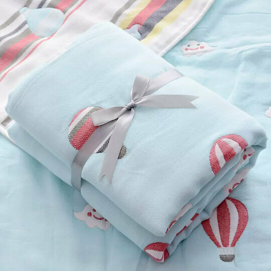 Popular baby ten-layer gauze quilt [ten-layer blue hot air balloon 120*150cm]