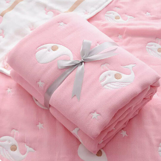 Popular baby ten-layer gauze quilt [ten-layer pink little whale 120*120cm]