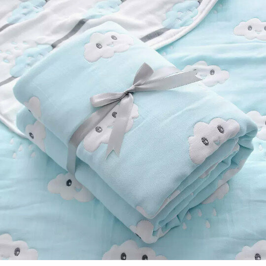 Popular baby ten-layer gauze quilt [ten-layer blue small clouds 120*120cm]