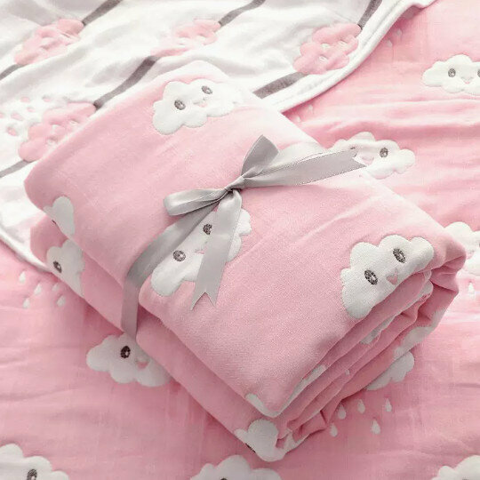 Popular baby ten-layer gauze quilt [ten-layer pink small clouds 120*120cm]
