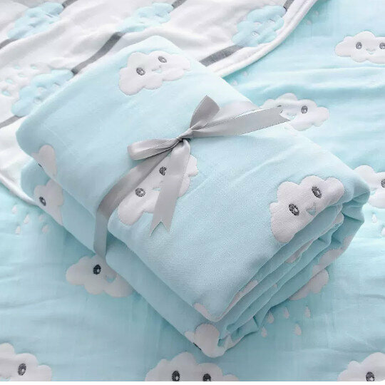 Popular baby ten-layer gauze quilt [ten-layer blue small clouds 120*150cm]