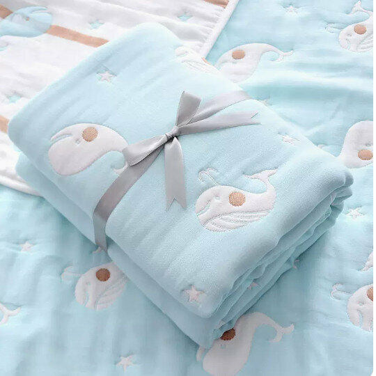 Popular baby ten-layer gauze quilt [ten-layer blue little whale 120*150cm]