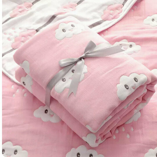 Popular baby ten-layer gauze quilt [ten-layer pink small clouds 120*150cm]
