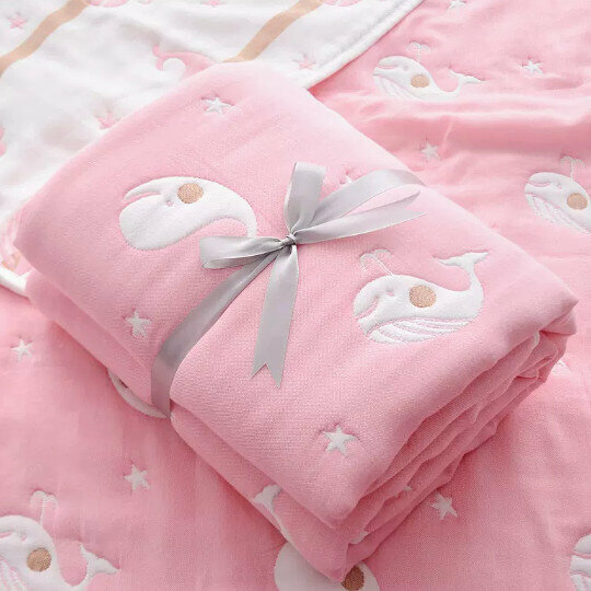 Popular baby ten-layer gauze quilt [ten-layer pink baby whale 120*150cm]