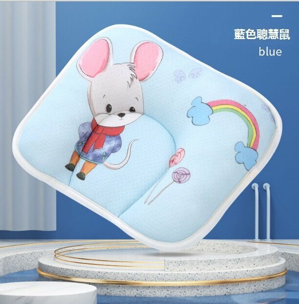 Popular baby pillow, anti-biased baby shaped pillow, cotton cartoon cartoon breathable newborn pillow (blue smart mouse without bile core) (28*20cm)