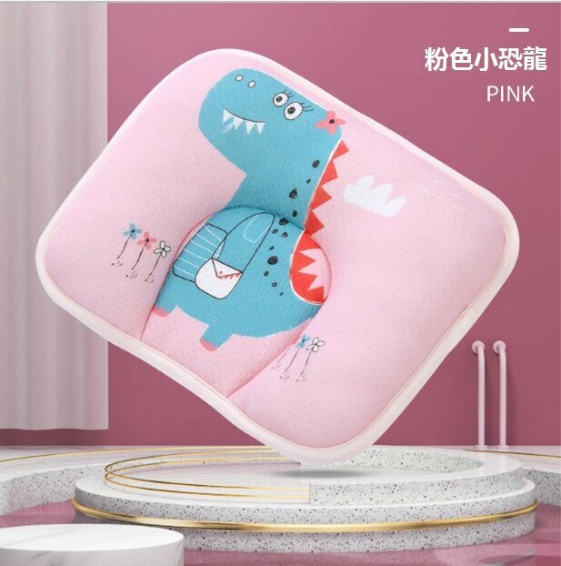 Popular baby pillow, anti-biased baby shaped pillow, cotton cartoon cartoon breathable newborn pillow (pink dinosaur without bile core) (28*20cm)