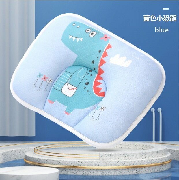 Popular baby pillow, anti-bias baby shaped pillow, cotton cartoon cartoon breathable newborn pillow (blue dinosaur without bile core) (28*20cm)