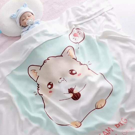 Popular baby blanket [double layer bamboo fiber] blue hamster 110*110cm]