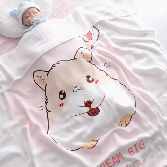 Popular baby blanket [double layer bamboo fiber] pink hamster 110*110cm]
