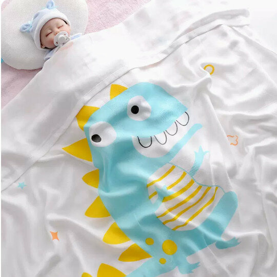 Popular baby blanket [double-layered bamboo fiber] Green Dinosaur 110*110cm]