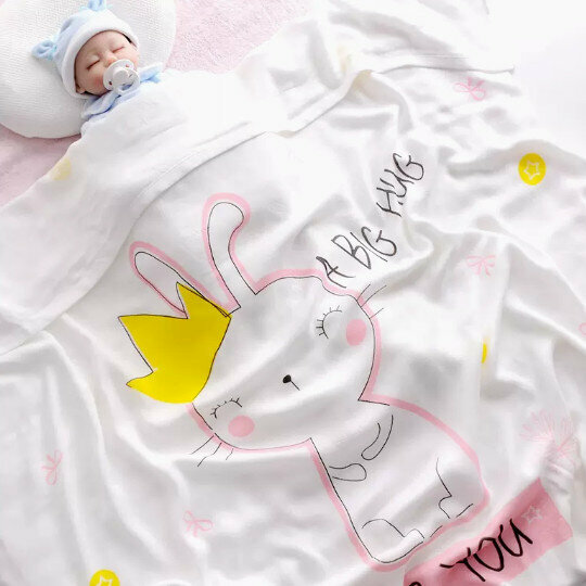 Popular baby blanket [double-layer bamboo fiber] Crown Rabbit 110*110cm]