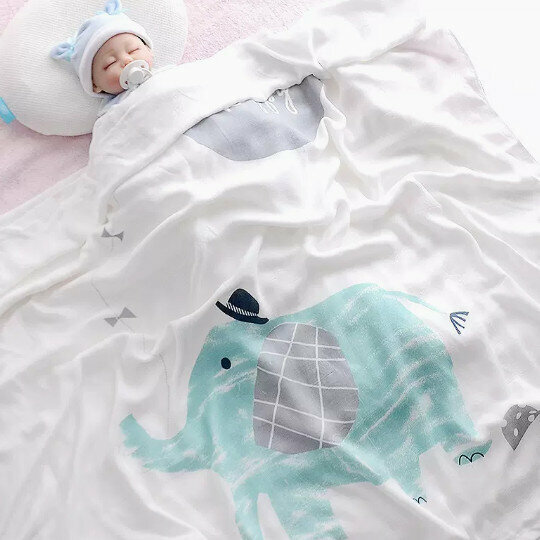 Popular baby blanket [double layer bamboo fiber] balloon elephant 110*110cm]