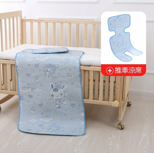 Hot push crib mat that absorbs sweat and breathable ice silk mat baby mat (blue non-woven fabric + car seat 98*56)