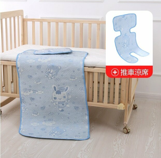 Hot push crib mat that absorbs sweat and breathable ice silk mat baby mat (blue sandwich + car seat 110*60)