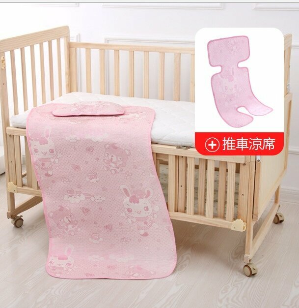 Hot push baby crib mat that absorbs sweat and breathable ice silk mat baby mat (pink sandwich + car seat 110*60)