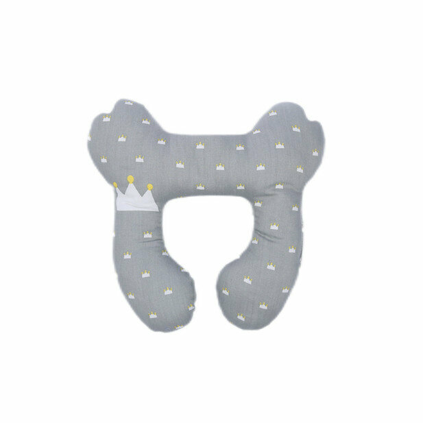 New baby head pillow, stroller car seat, anti-head tilt protection and neck protection for sleeping (grey crown 24*25cm)