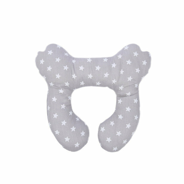 New baby head pillow, baby stroller car seat, anti-head tilt protection and neck protection for sleeping (grey white star 24*25cm)