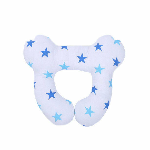 New baby head pillow, baby stroller, car seat, anti-head tilt protection and neck protection for sleeping (white background blue star 24*25cm)