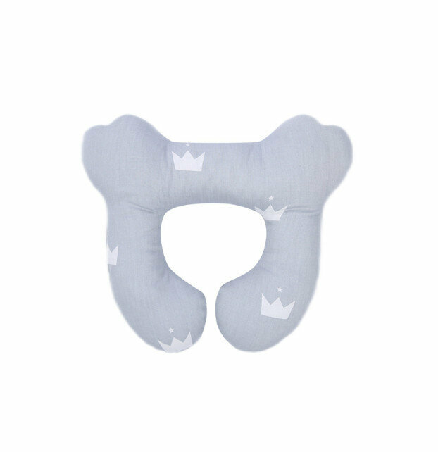 New baby head pillow, baby stroller, car seat, anti-head tilt protection and neck protection for sleeping (grey white crown 24*25cm)
