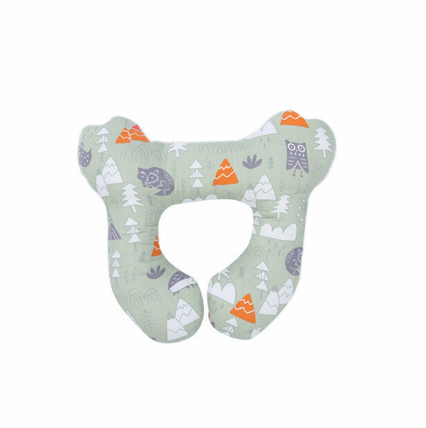 New baby head pillow, baby stroller, car seat, anti-head tilt protection and neck protection for sleeping (Green Forest 24*25cm)