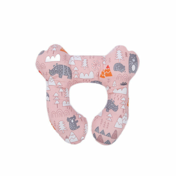 New baby head pillow, baby stroller car seat, anti-head tilt protection and neck protection for sleeping (Pink Forest 24*25cm)