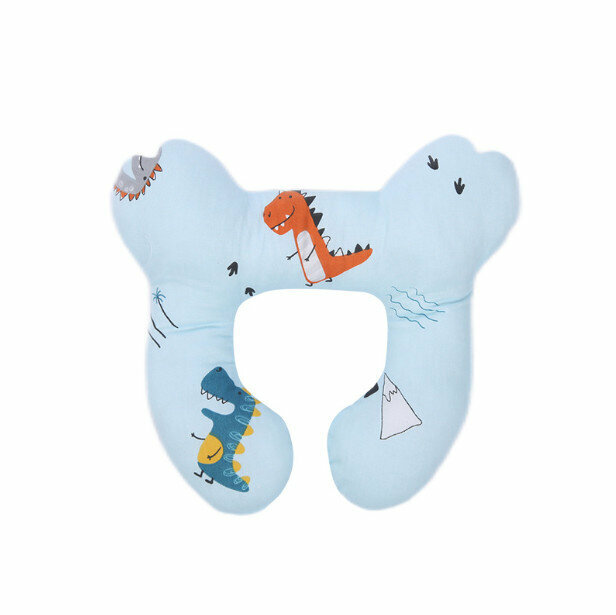 New baby head pillow, baby stroller car seat, anti-head tilt protection and neck protection for sleeping (Blue Dinosaur 24*25cm)