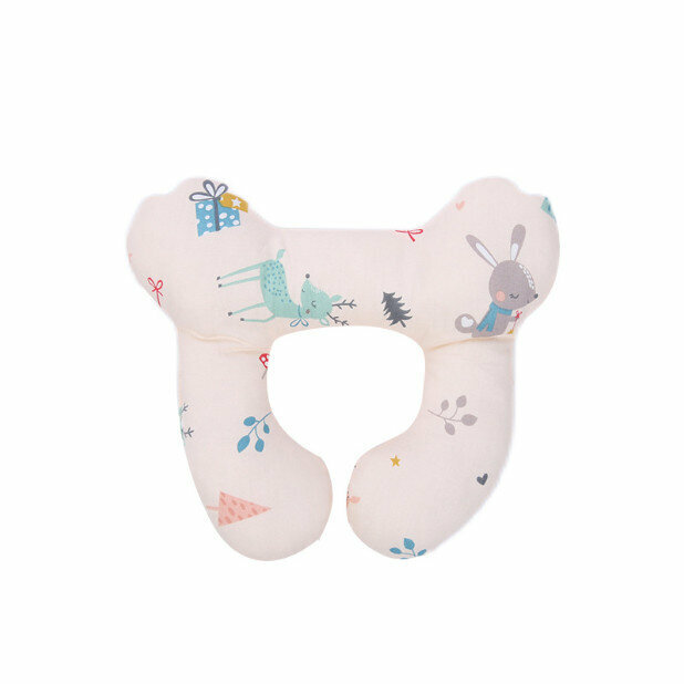 New baby head pillow, walking stroller, car seat, anti-head tilt protection and neck protection for sleeping (Pink Deer 24*25cm)