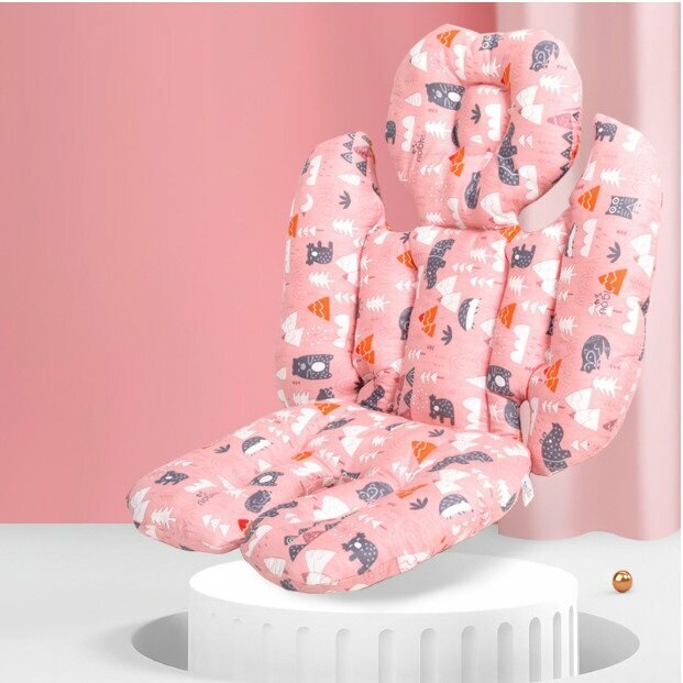 New baby stroller cotton pad dining chair cushion cushion thickened universal stroller pad (pink fog forest)