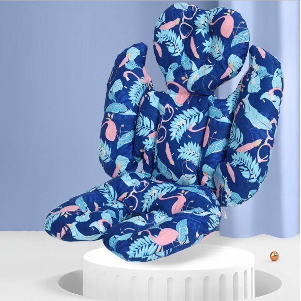 New baby stroller cotton pad dining chair cushion cushion thickened universal stroller pad (blue leaves)