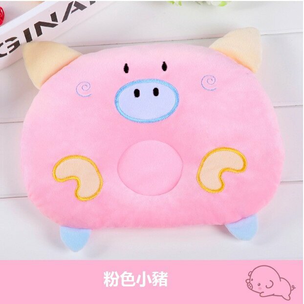 New baby pillow cartoon baby pig pillow to prevent head deflection (cute pig pink size 27*19)