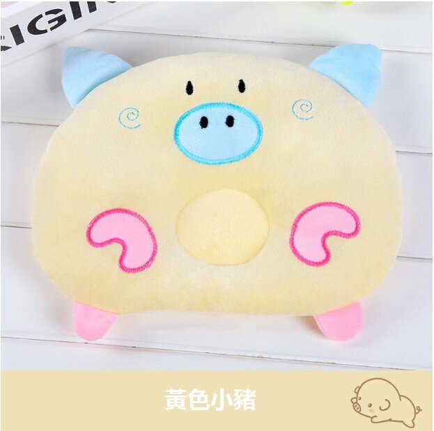 New baby pillow cartoon baby pig pillow to prevent head deflection (cute pig yellow size 27*19)