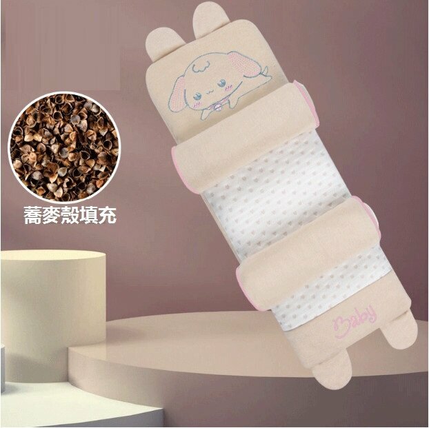 New baby pillow colorful cotton cartoon baby anti-bias head pillow (pink crawling dog) (size: 50*20)