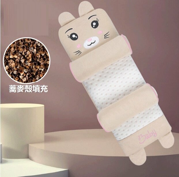 New baby pillow colorful cotton cartoon baby anti-bias head pillow (pink cat) (size: 50*20)