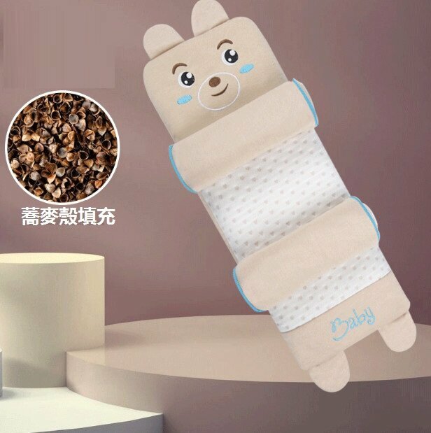 New baby pillow colorful cotton cartoon baby anti-bias head pillow (blue Beibei) (size: 50*20)