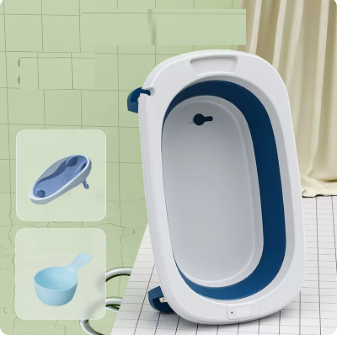 New baby bathtub ([Deep Sea Blue] bathtub + bath stand + shampoo spoon)