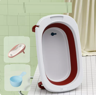 New baby bathtub ([coral red] bathtub + bath stand + shampoo spoon)