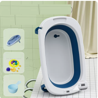 New baby bathtub ([Deep Sea Blue] bathtub + bath stand + thermometer + shampoo spoon + gift package)