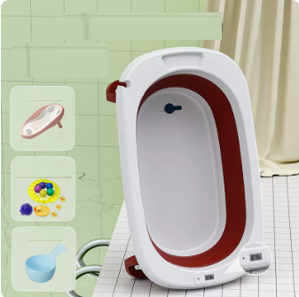 New baby bathtub ([coral red] bathtub + bath stand + thermometer + shampoo spoon + gift bag)