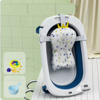 New baby bathtub ([Deep Sea Blue] bathtub + bath bed + thermometer + shampoo spoon + gift package)