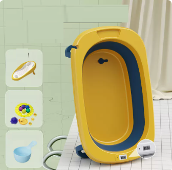 New baby bathtub ([lemon yellow] bathtub + bath stand + thermometer + shampoo spoon + gift package)