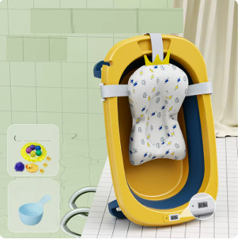 New baby bathtub ([lemon yellow] bathtub + bath bed + thermometer + shampoo spoon + gift package)