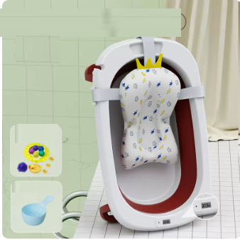 New baby bathtub ([coral red] bathtub + bath bed + thermometer + shampoo spoon + gift package)